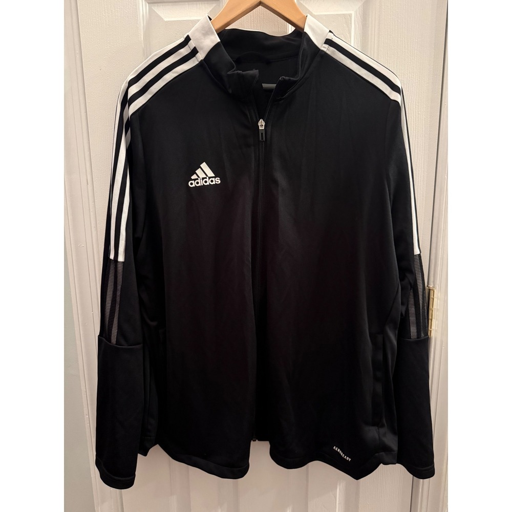 Adidas Black White Striped Aeroready Track Jacket Womens 3X Athleisure